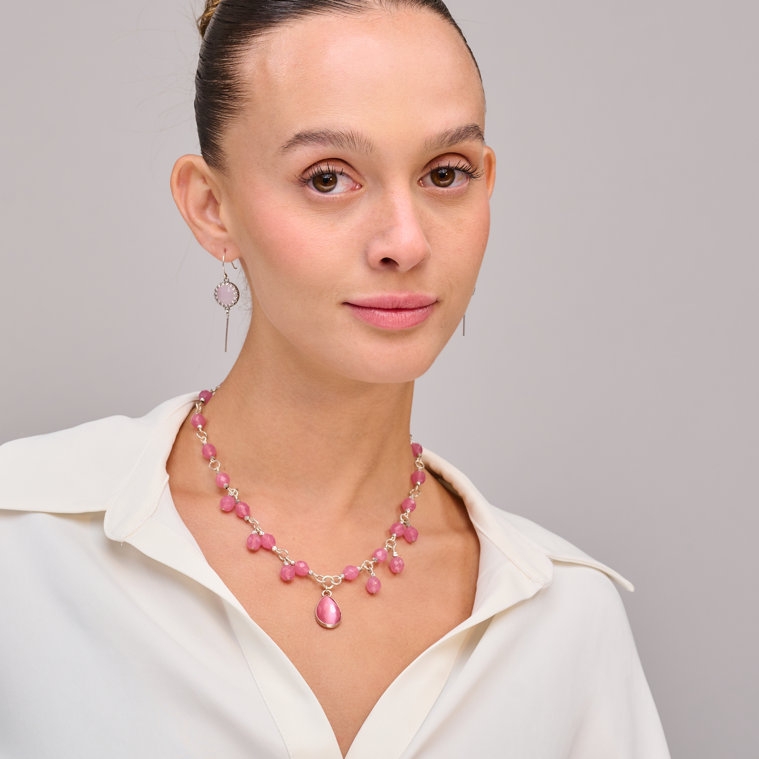 Pink Cat's Eye Opalite Necklace