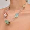 Silver necklace with pliorite stones, rose quartz, amethyst