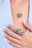 Elegant silver necklace with a multicolored heart pendant