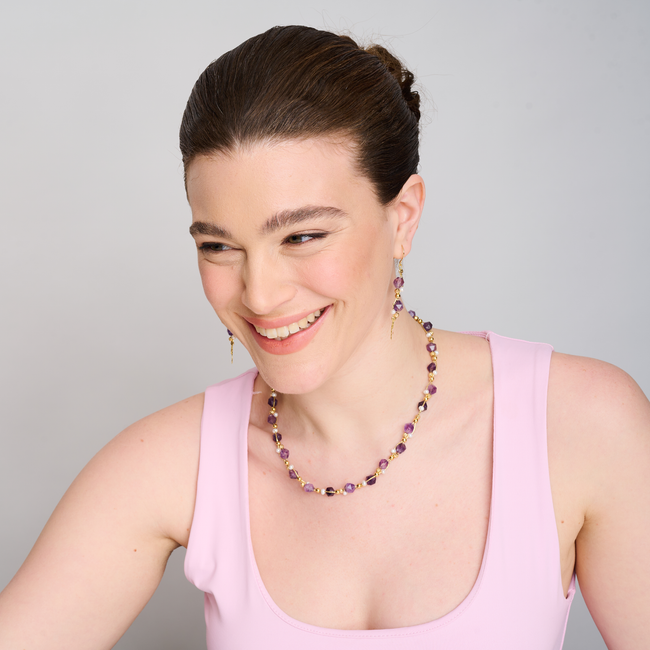 Silver necklace with pearls and amethyst