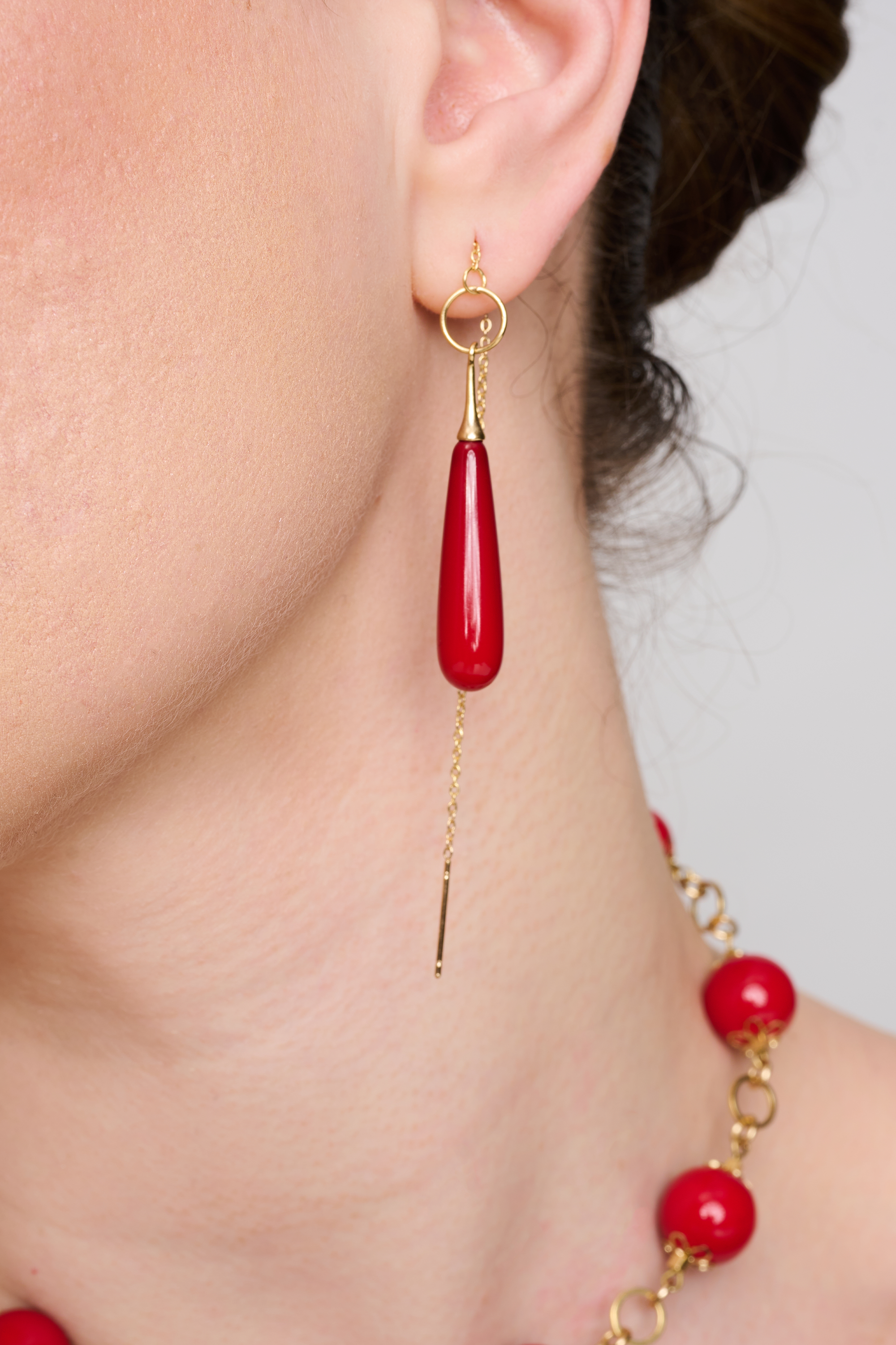 Coral Chain Drop Earrings