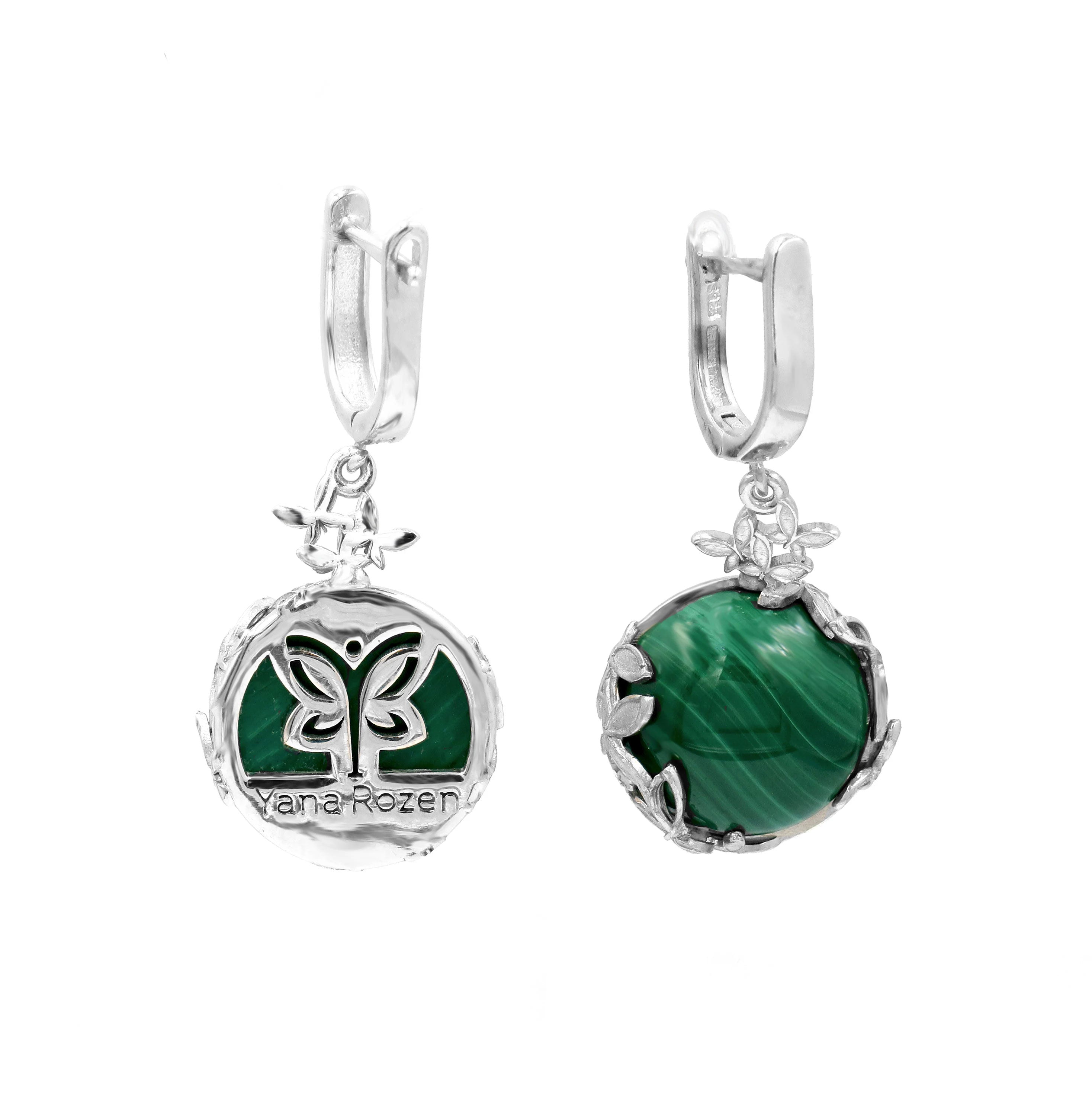 עגילי כסף עבודת יד עם מלאכיט טבעי