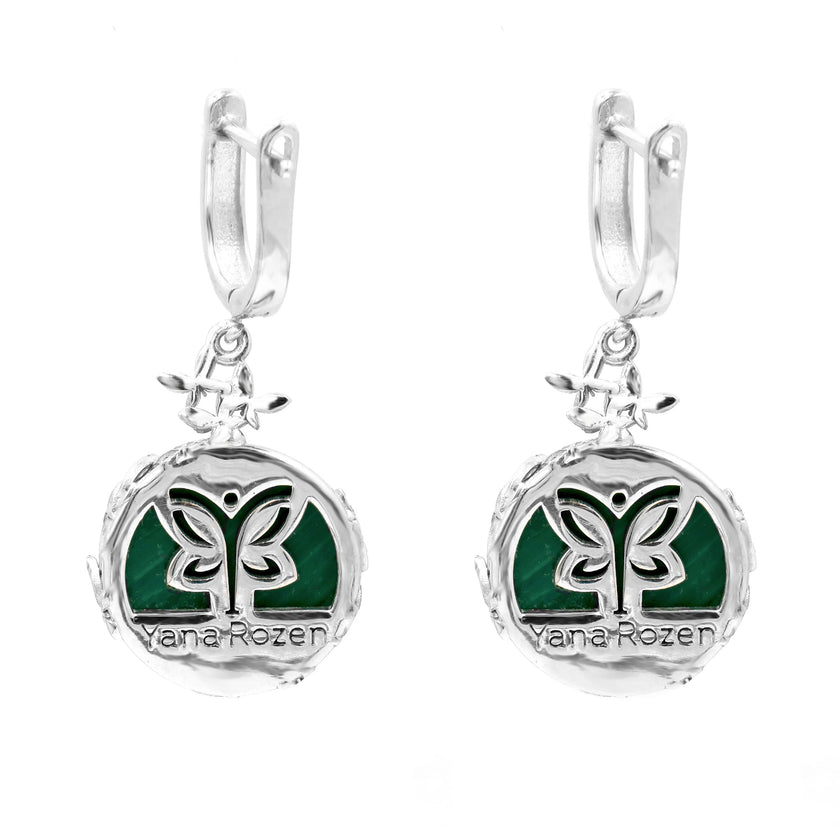 עגילי כסף עבודת יד עם מלאכיט טבעי