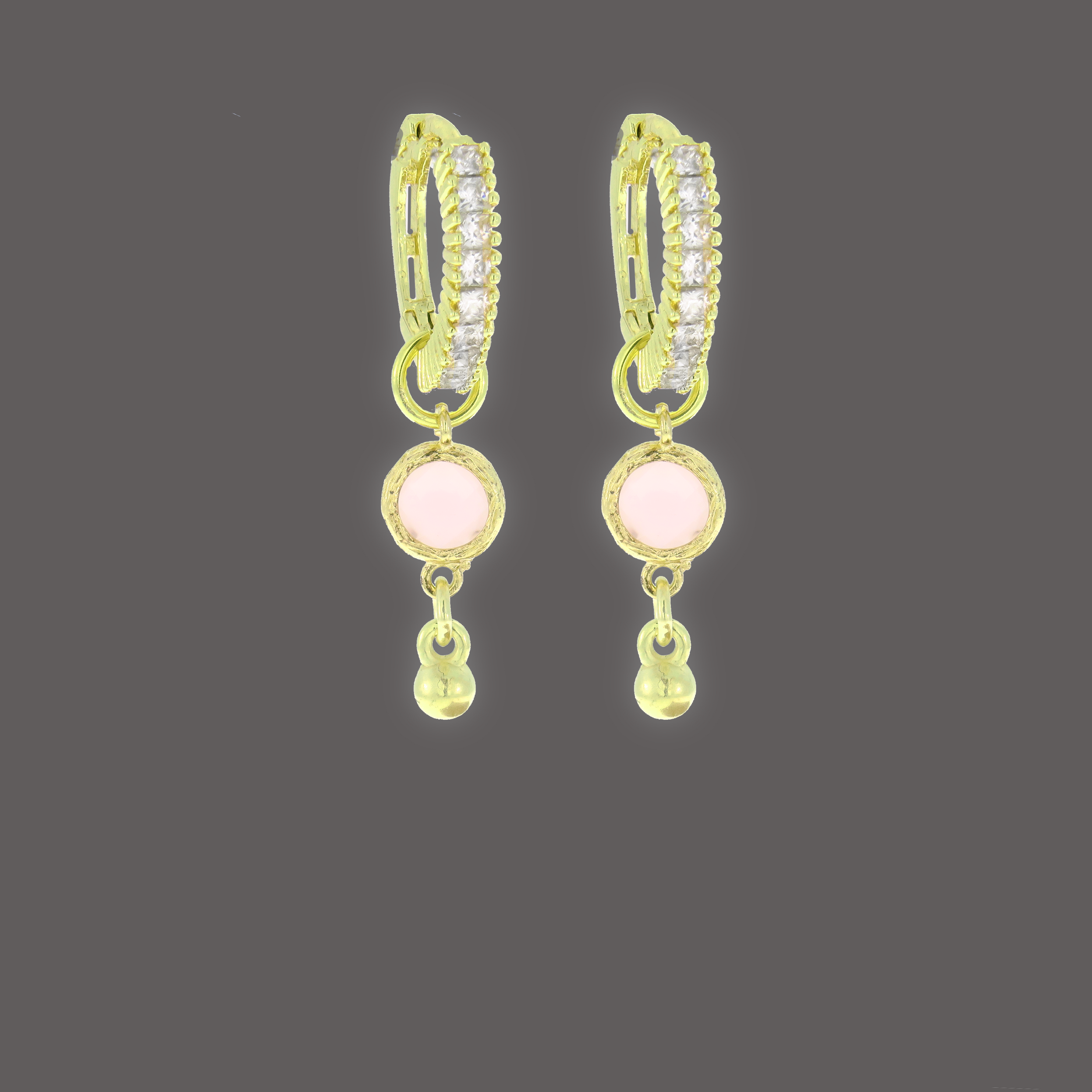 Helena עגילי חישוק עם צ'ארמים זירקוניה ורודה